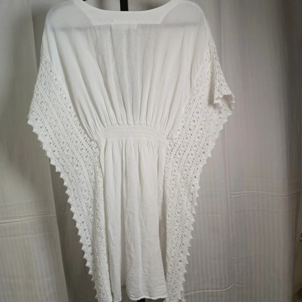 Seaspicea Resort Wear White Cotton Butterfly Crochet Trim Cover‎ Up Dress Medium
